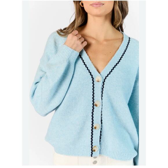 Pink Lily Cardigan Sweater Size M/L pastel Blue Prep Ivy League CURRENT STYLE - Picture 1 of 10
